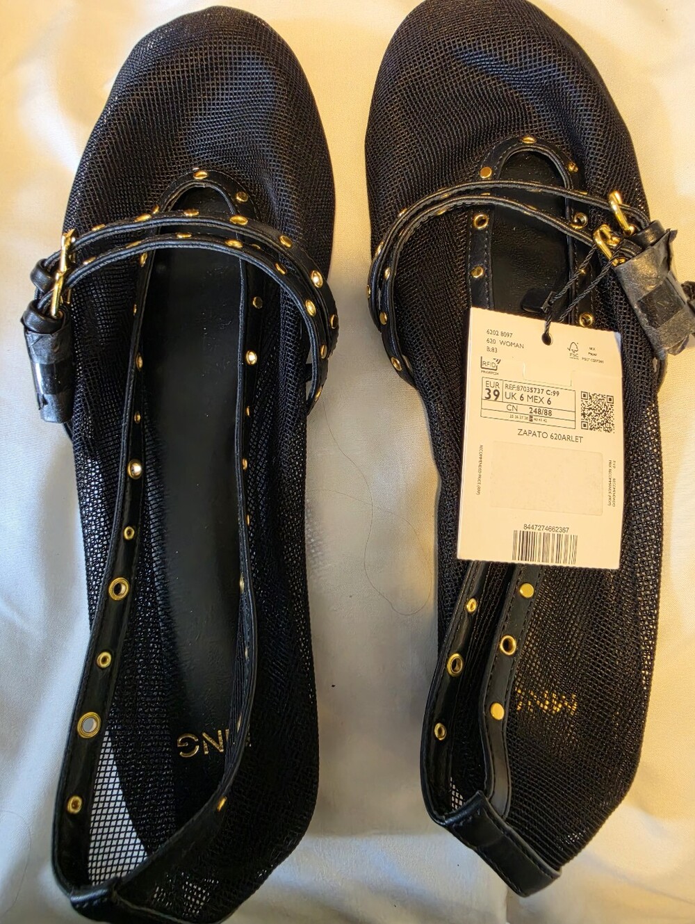 Black Mesh Studded Ballet Flats